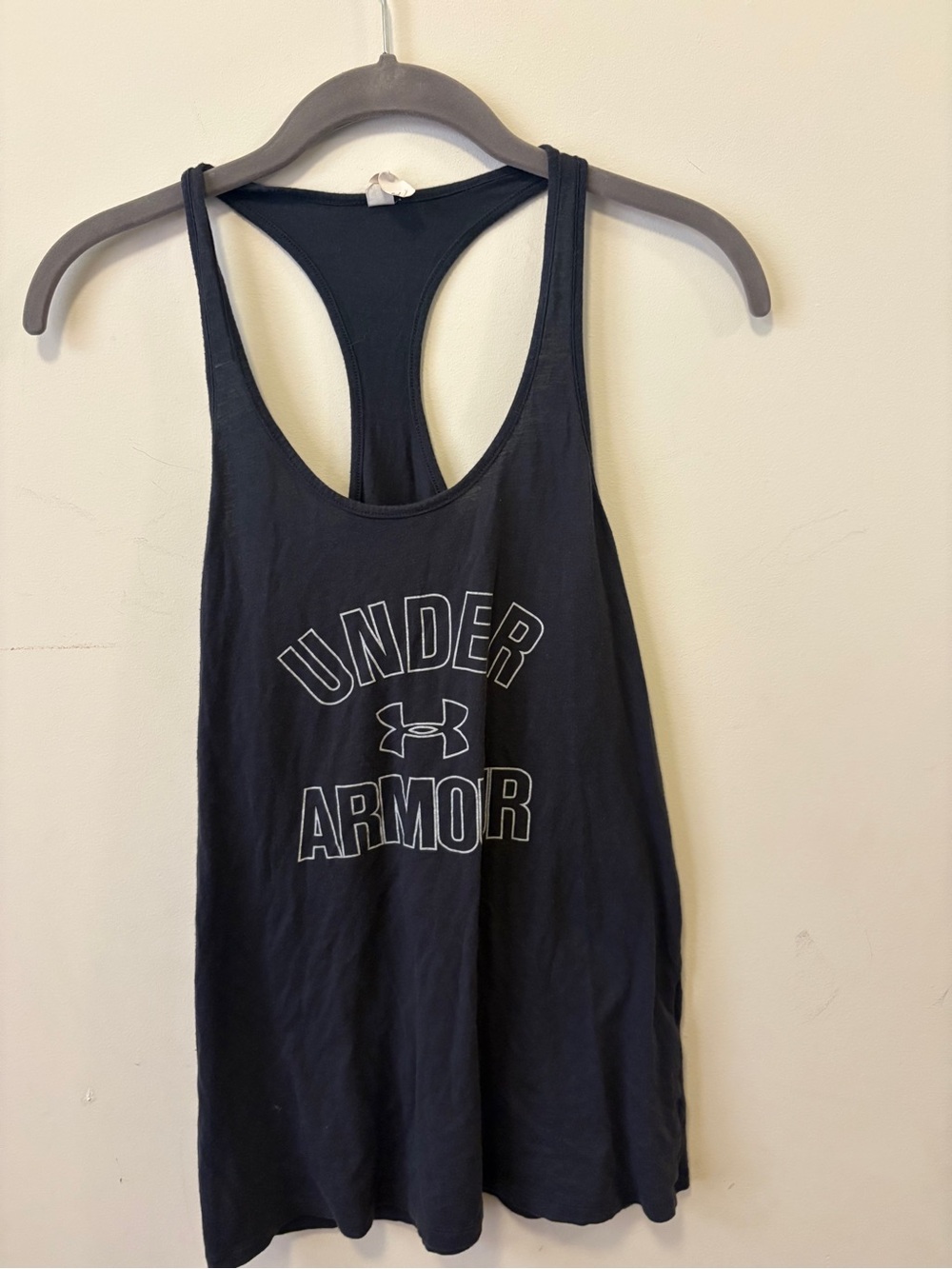Under Armour Black Racerback Sports Tank with White Logo
